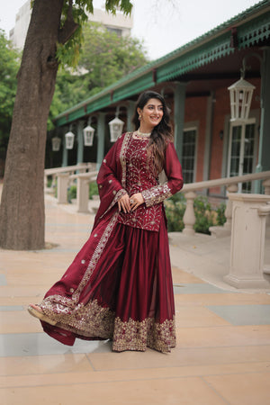  maroon wine plazzo suit