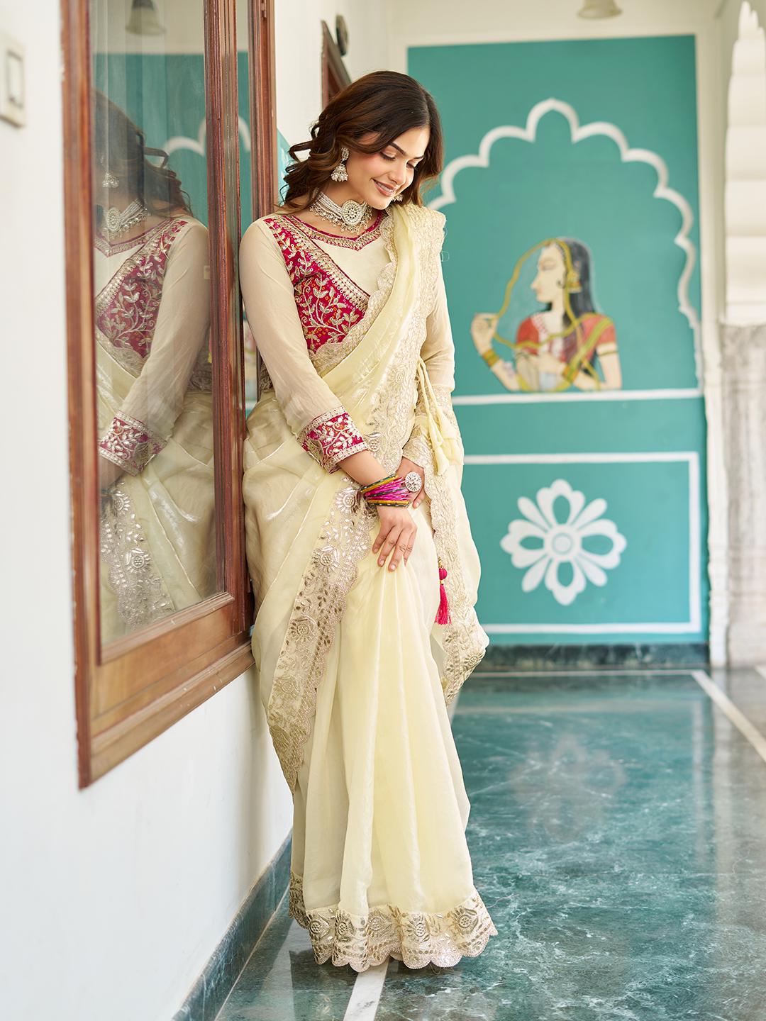 designer saree with gota patti work
