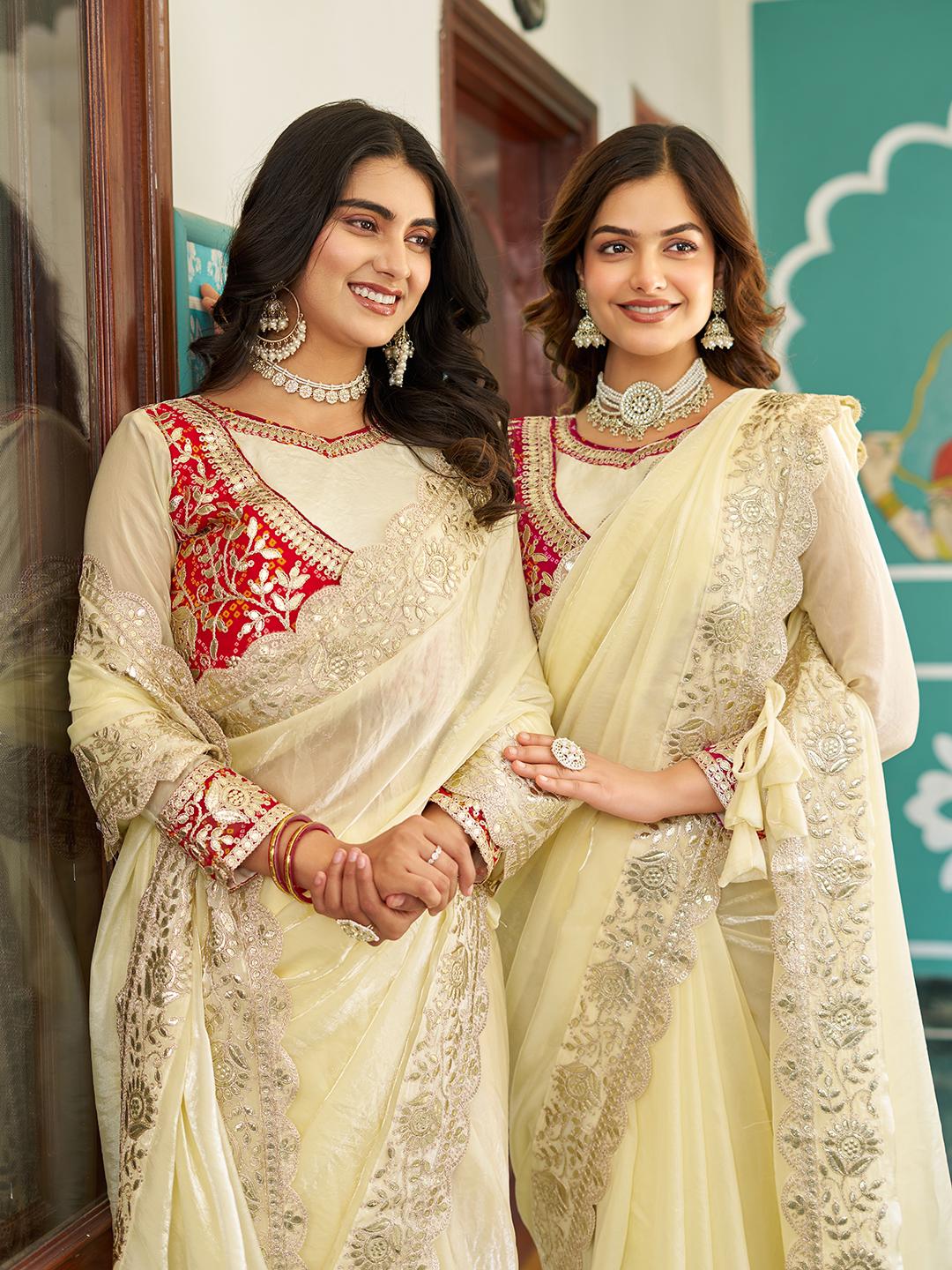 cream party wear saree