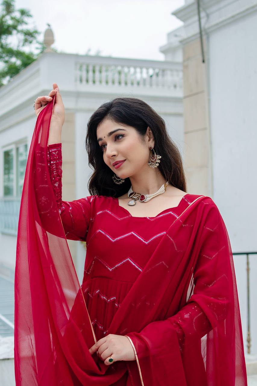 Maroon Anarkali suit set