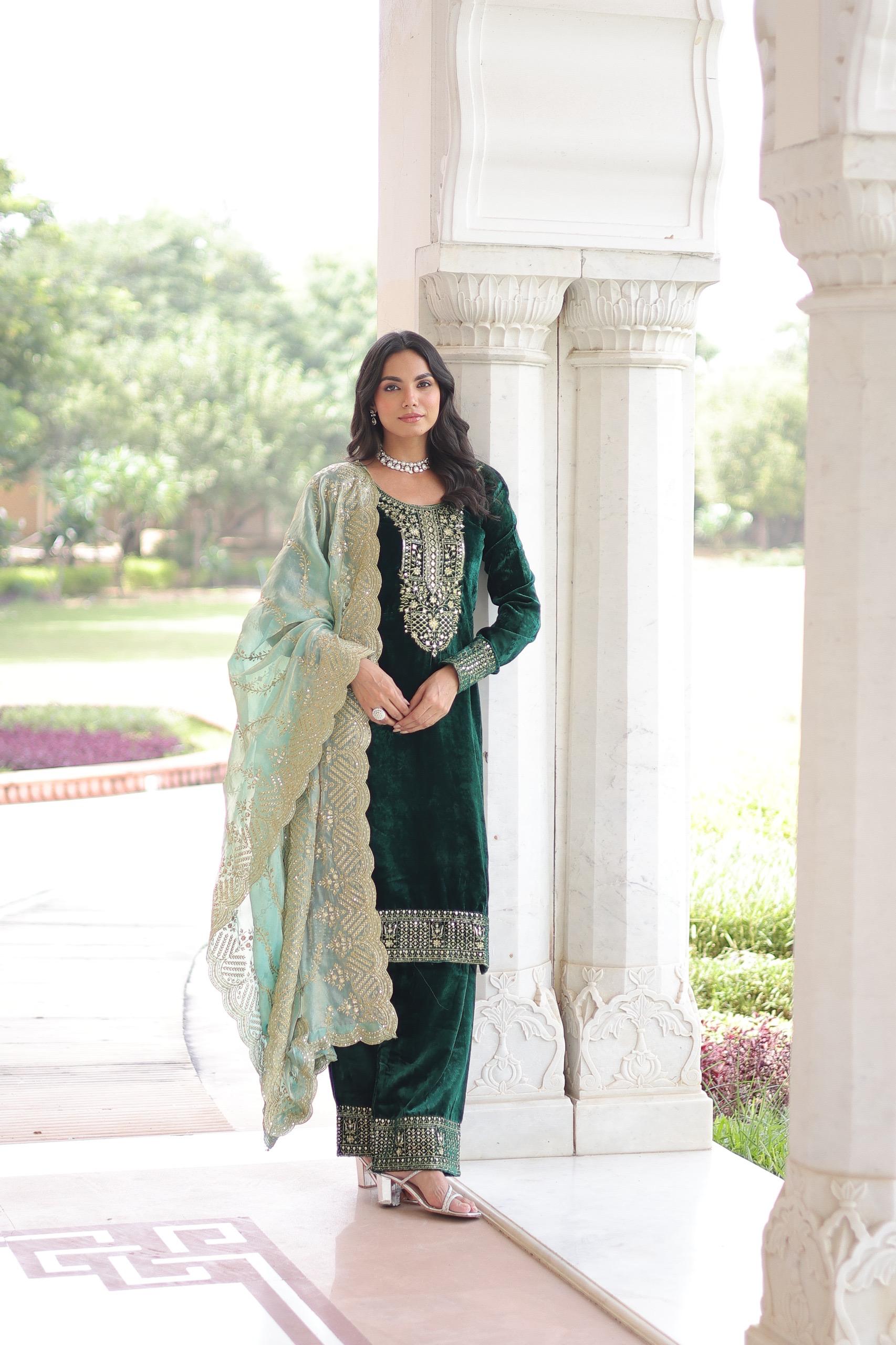 green festive kurta pant set women