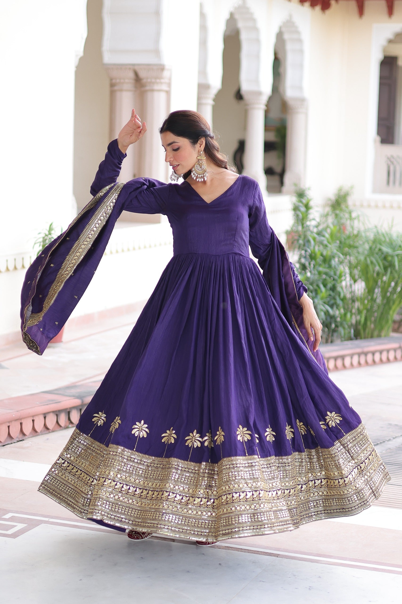Fancy v neck ethnic gown