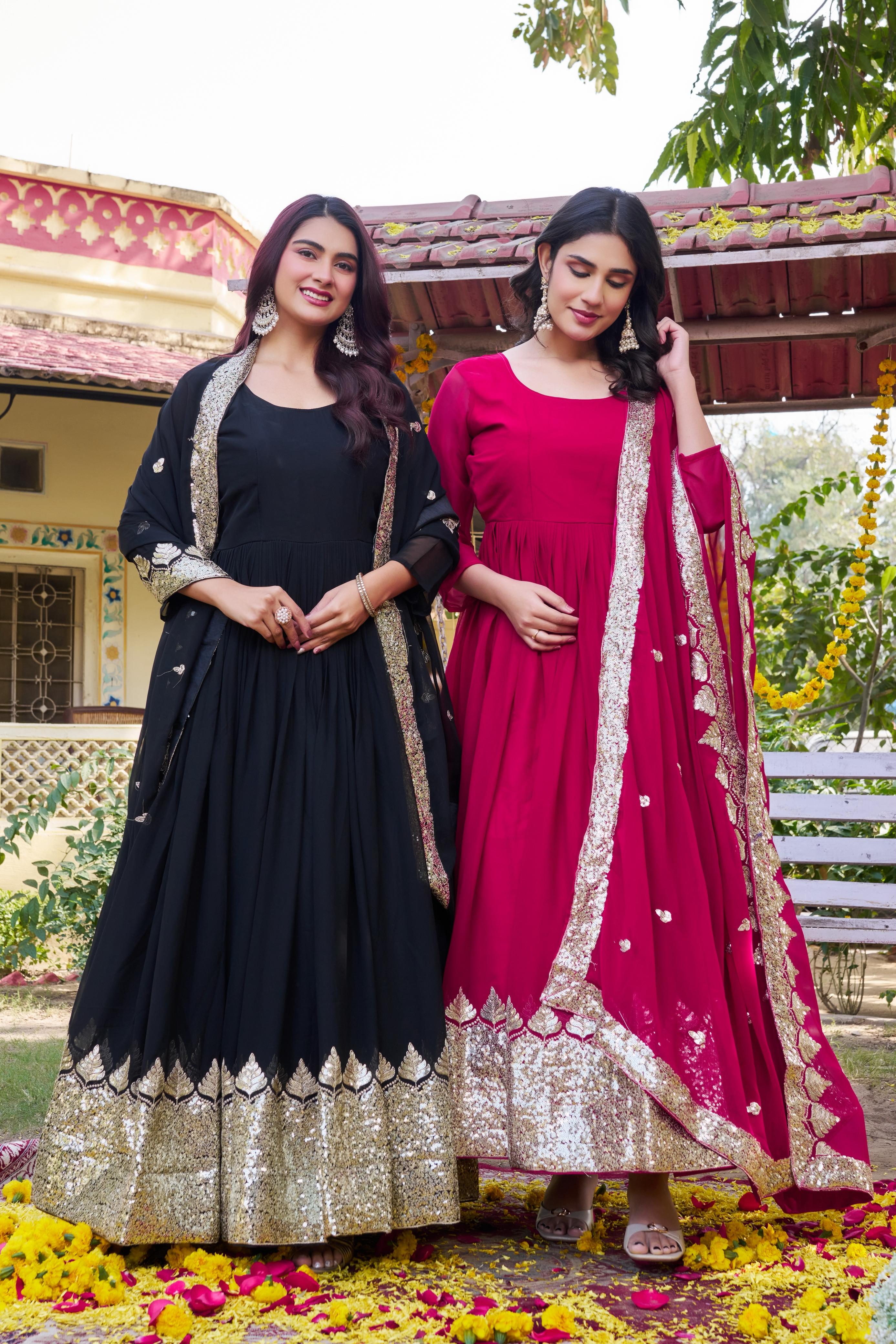 Fully stitched black gown for women