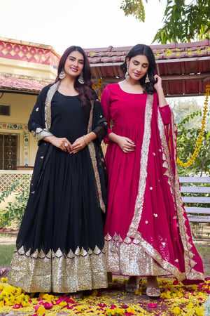 Fully stitched black gown for women