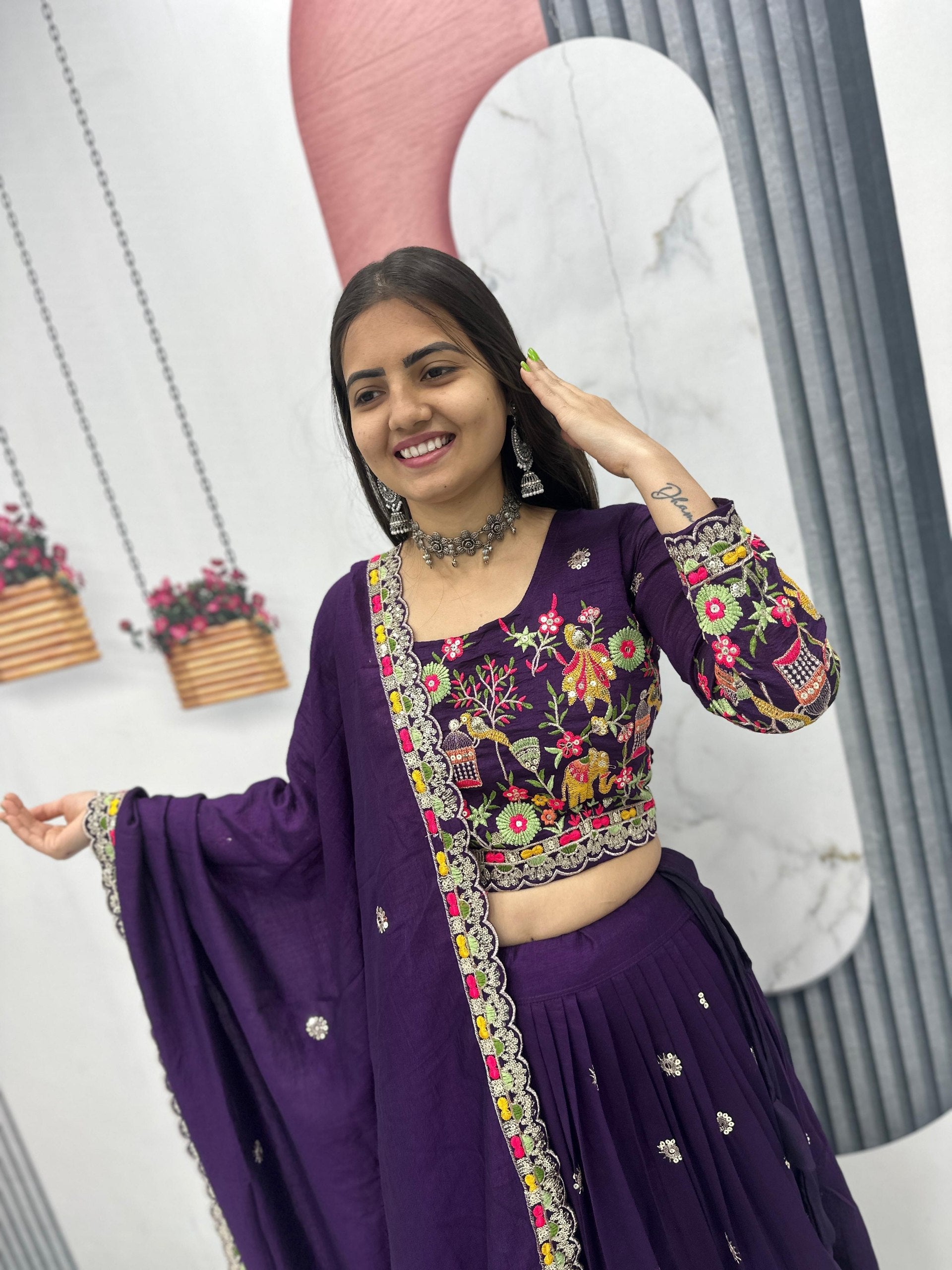 chinon silk lehenga choli online 