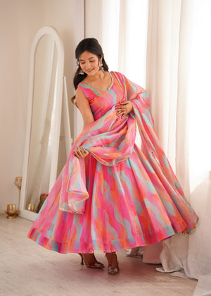 Ready To Wear Ethnic Gown with Mirror Lace Border