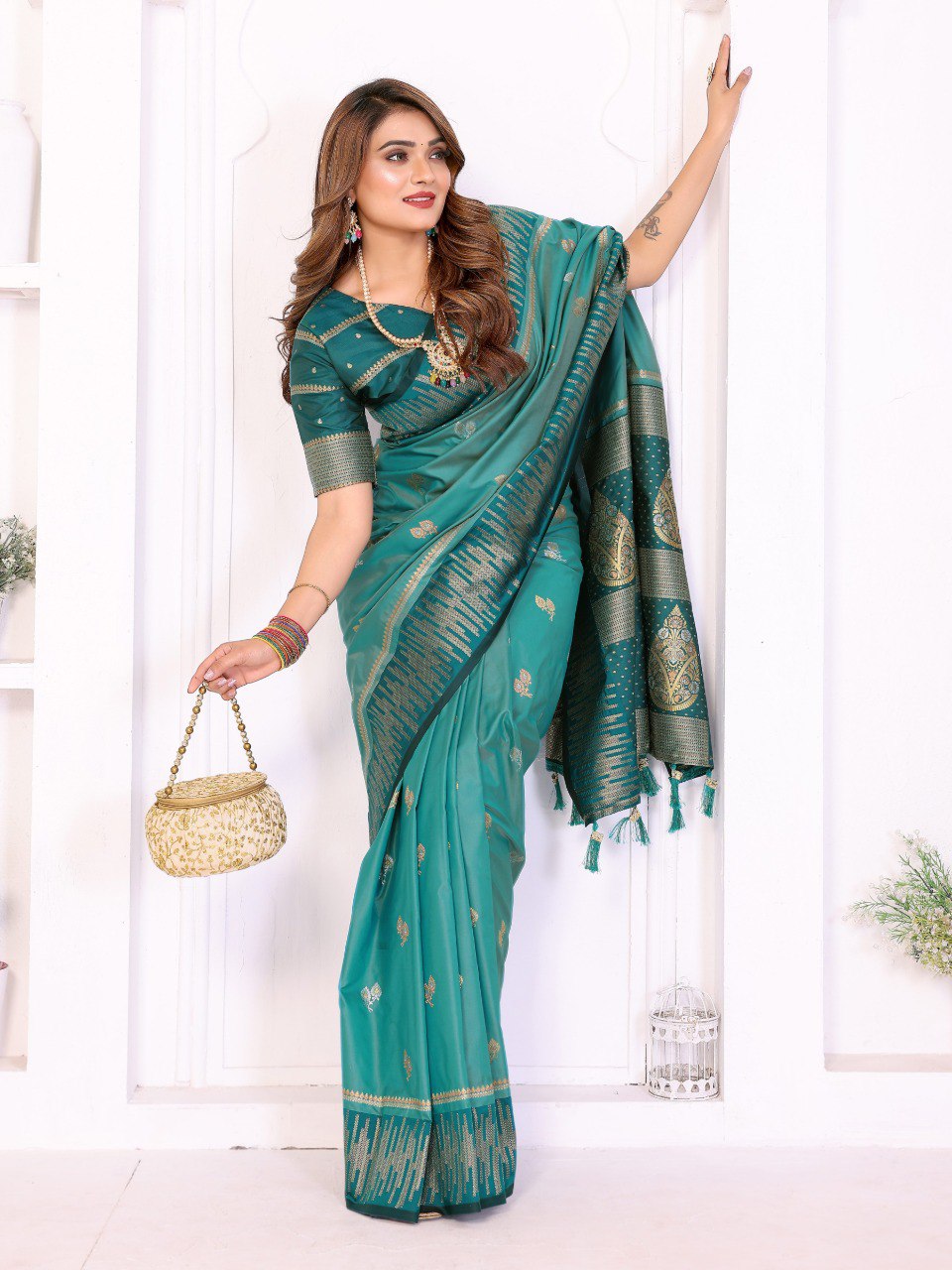 Latest designer south silk saree rama blue