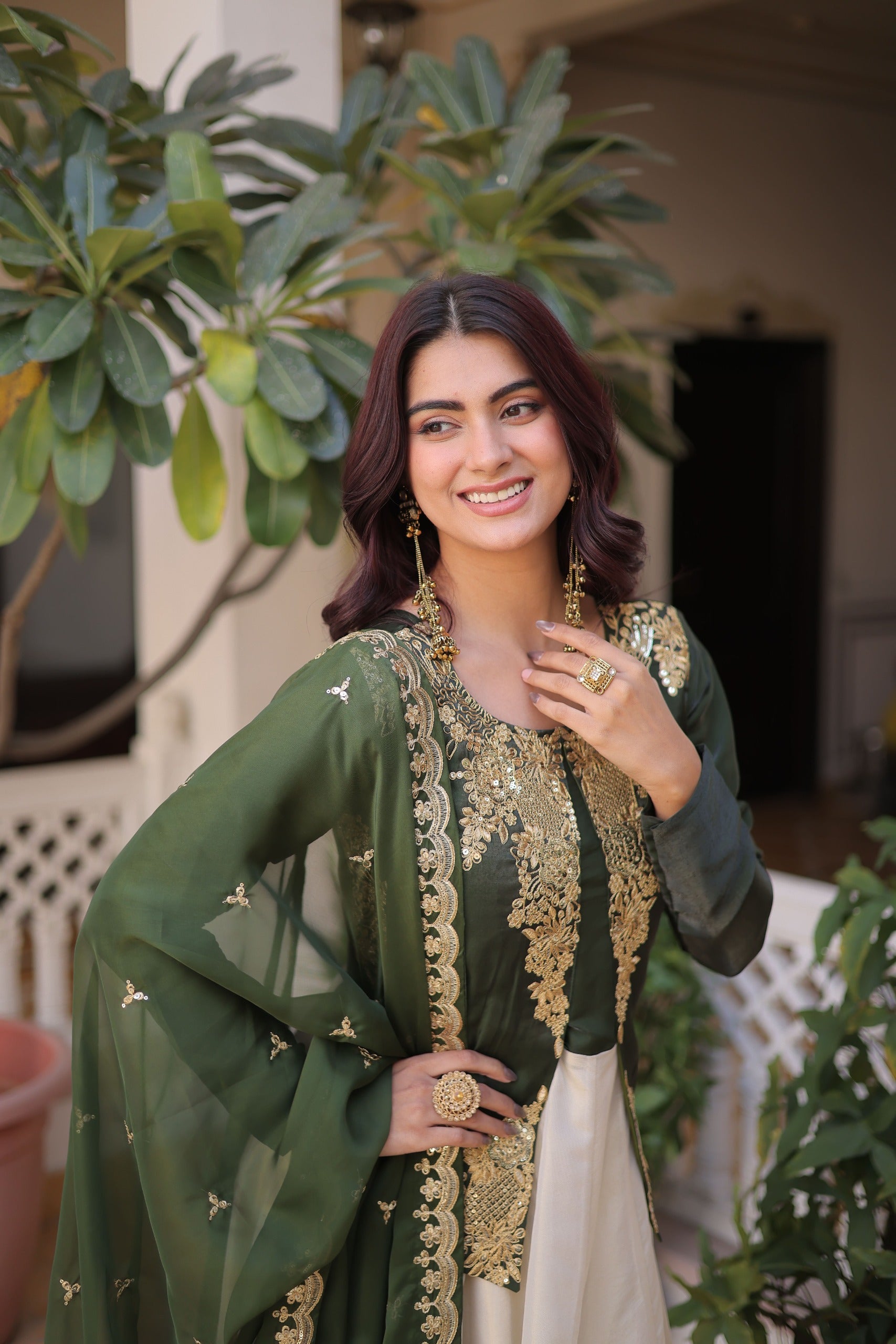 Festive wear flared gown with full sleeves