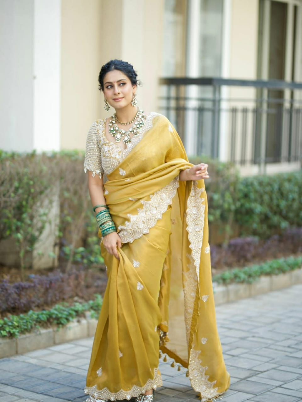 Hand embroidered blouse with silk saree