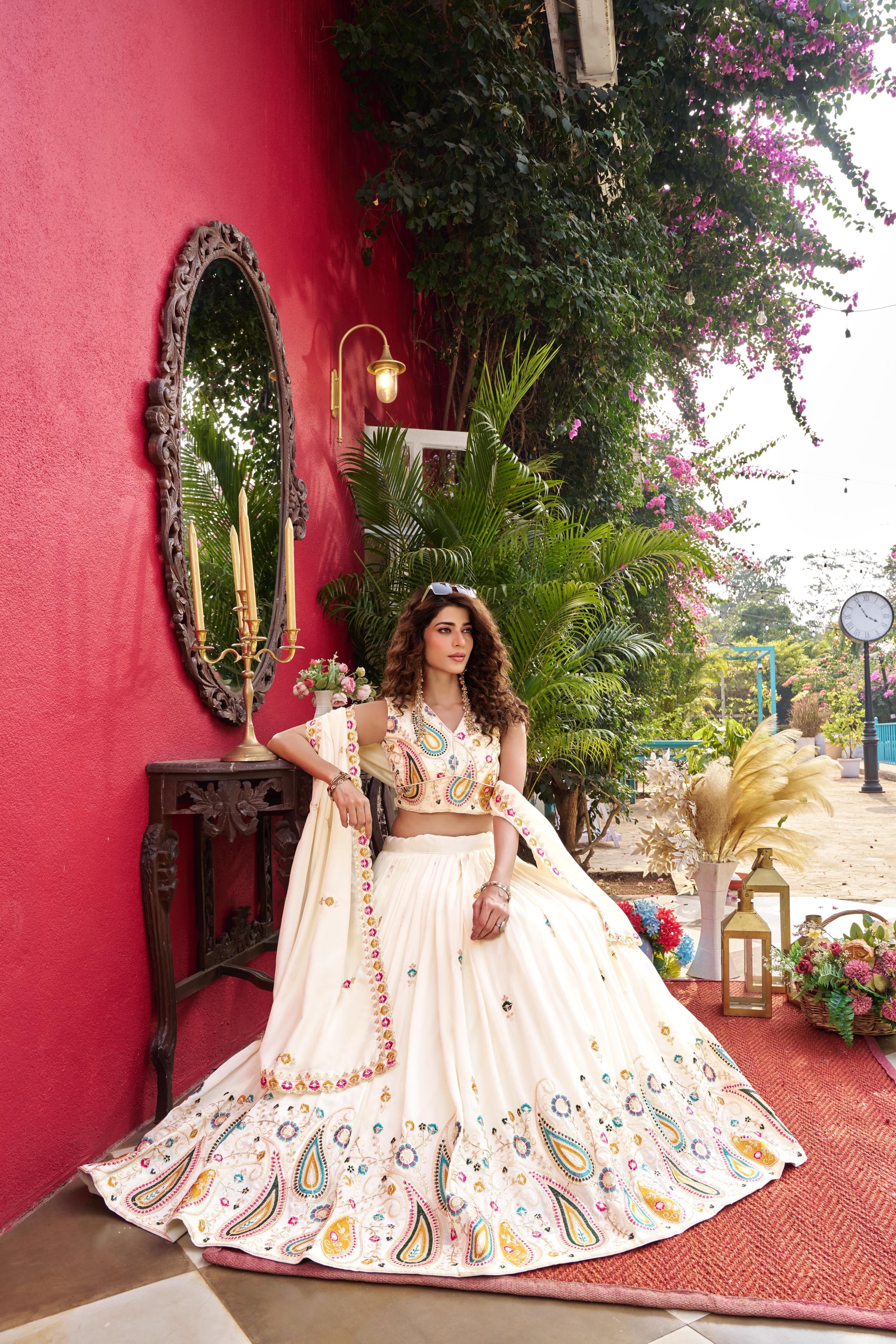 Fully stitched Vichitra silk lehenga set for women