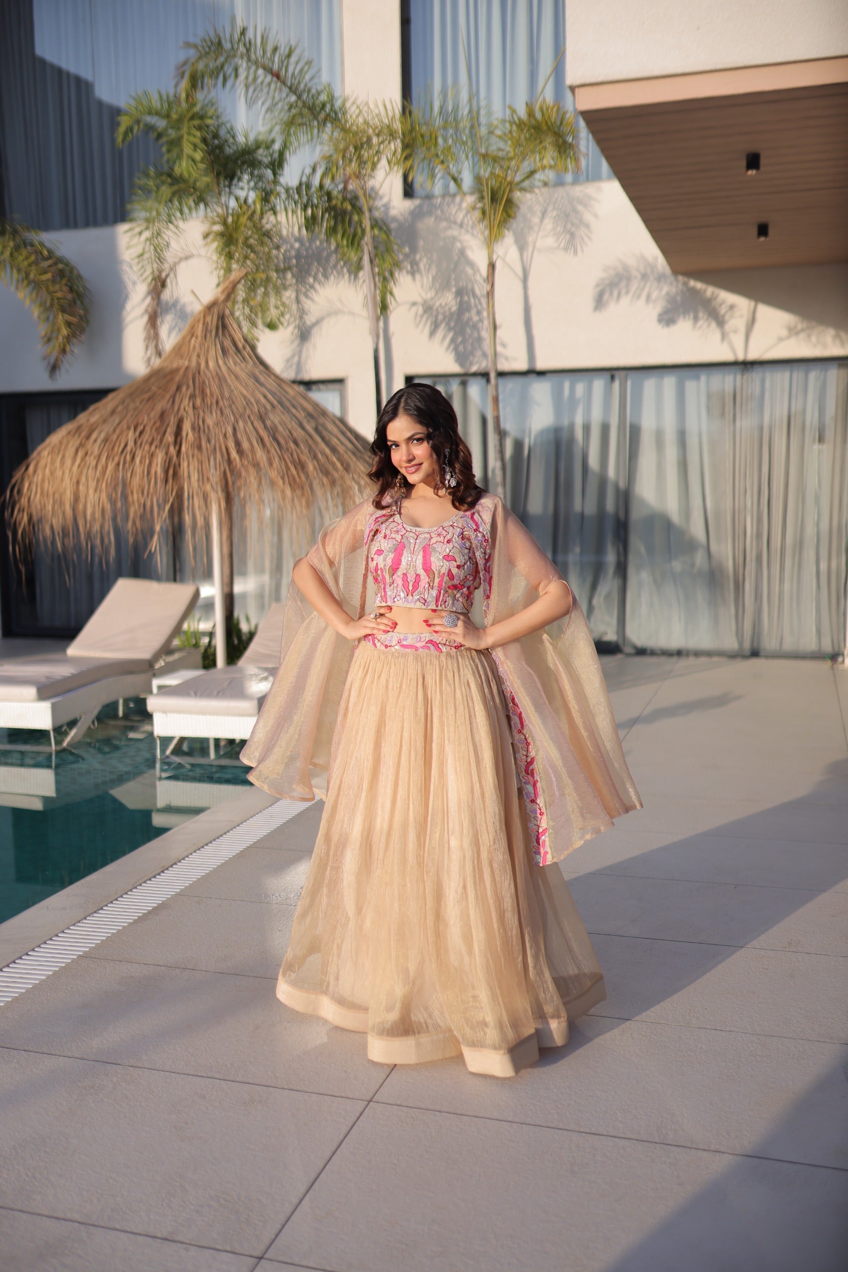 Party wear lehenga with modern shrug design