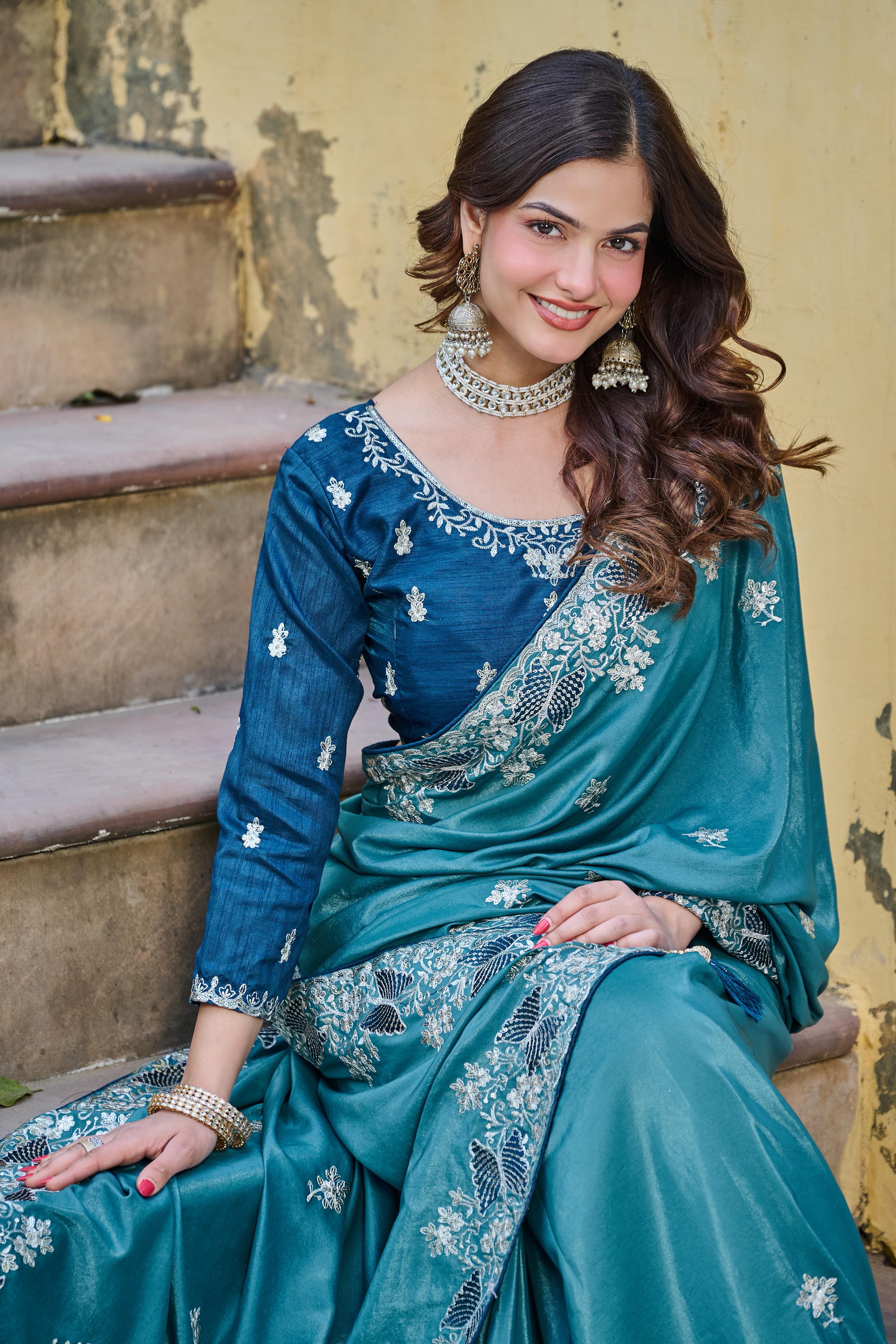 Wedding wear green silk saree