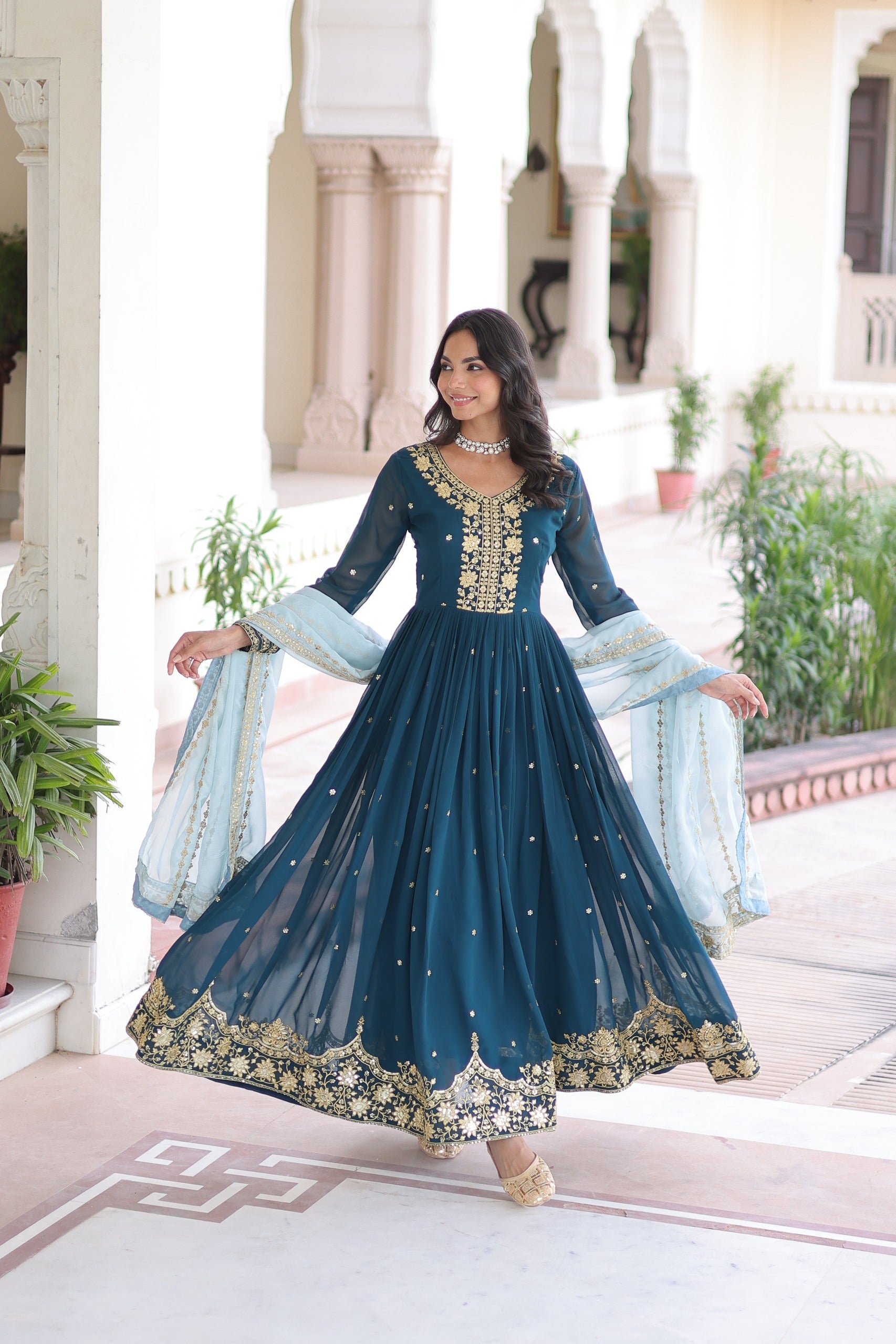 Party wear embroidered gown for women