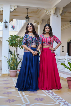 Premium Rani Pink Vichitra Silk Lehenga Choli with Koti |