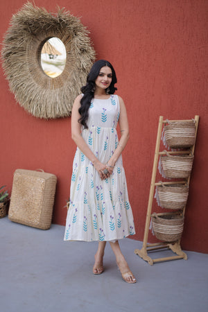 white cotton kurti with blue print for women