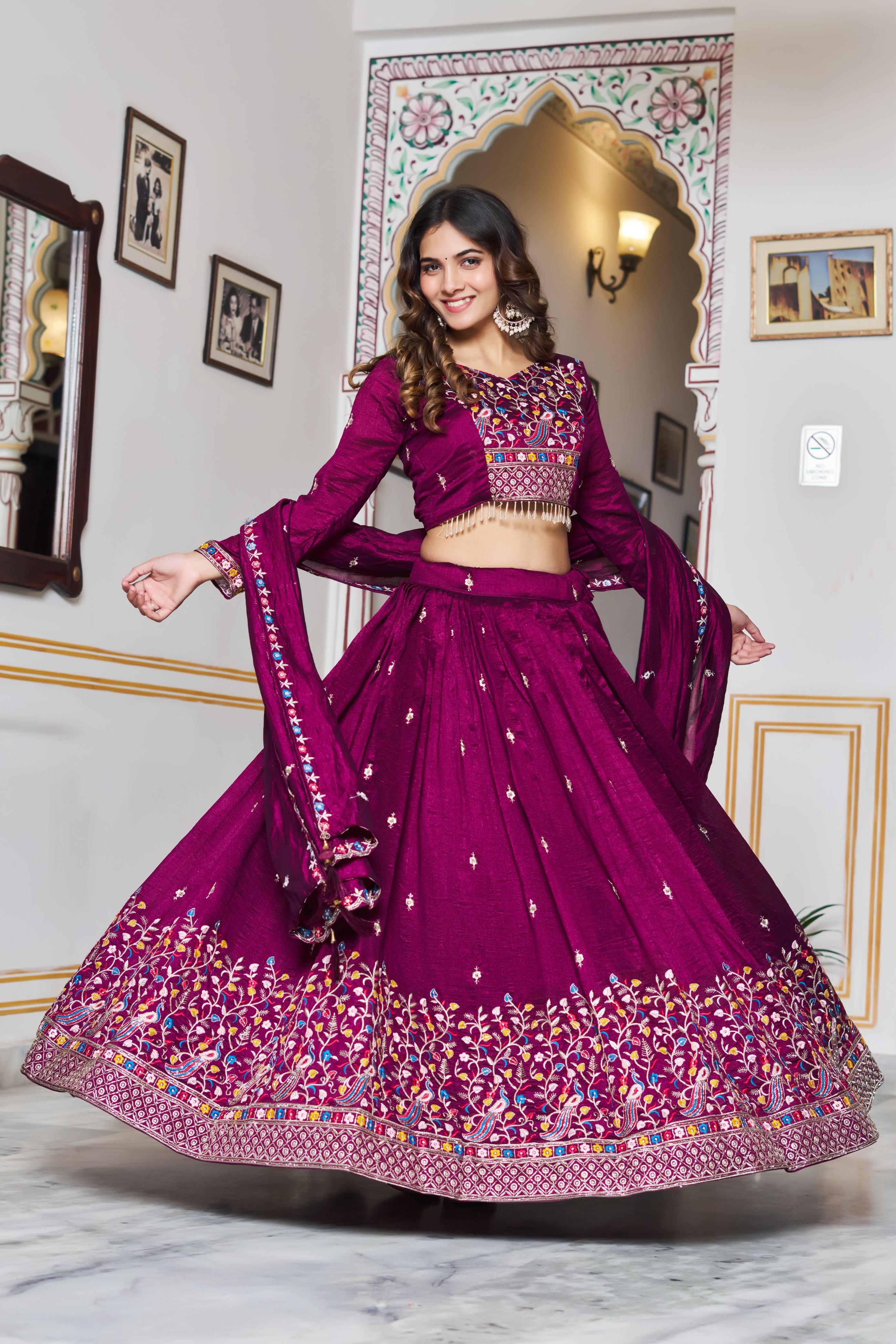 buy wine color party wear lehenga set online