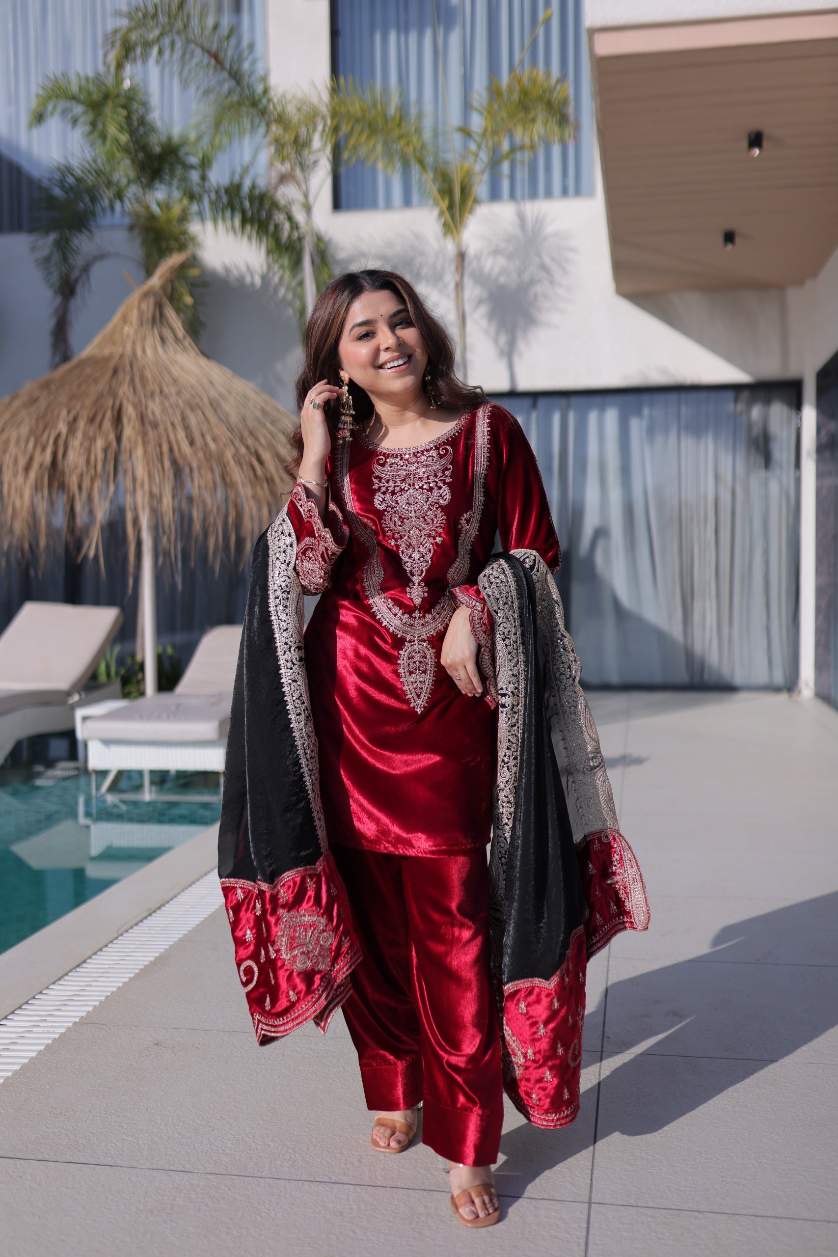 wine colour Traditional velvet suit set online