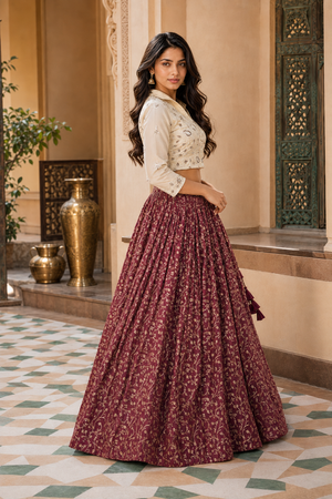 Buy Cosmos Jacquard Lehenga Choli with Bead Embroidery Online