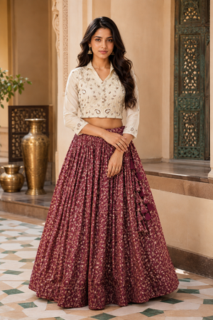 Elegant Cosmos Jacquard Lehenga with Intricate Beads Embroidery