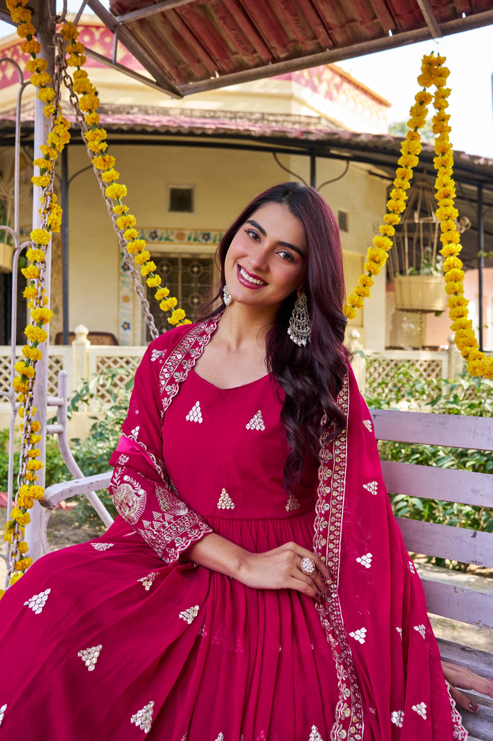 Premium Fox Georgette gown with embroidery