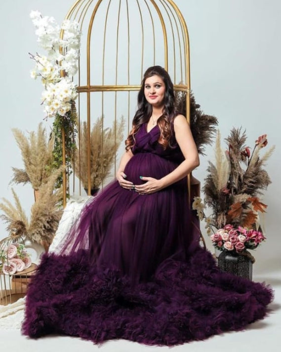 Purple Net Maternity Gown 