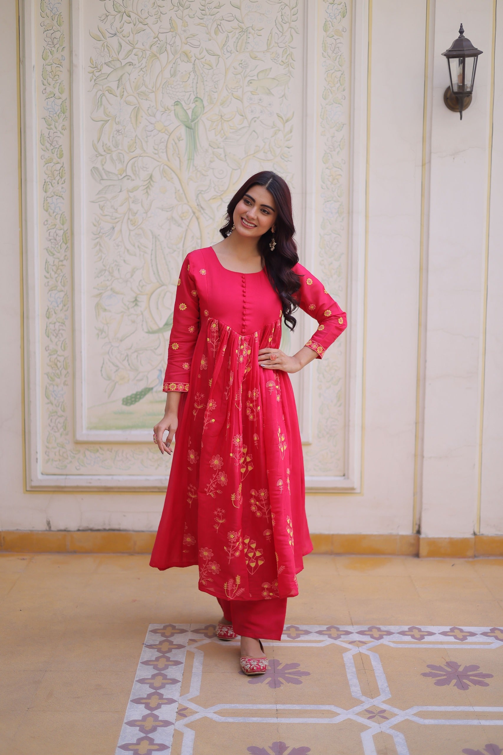 rani pink women embroidered ethnic kurti