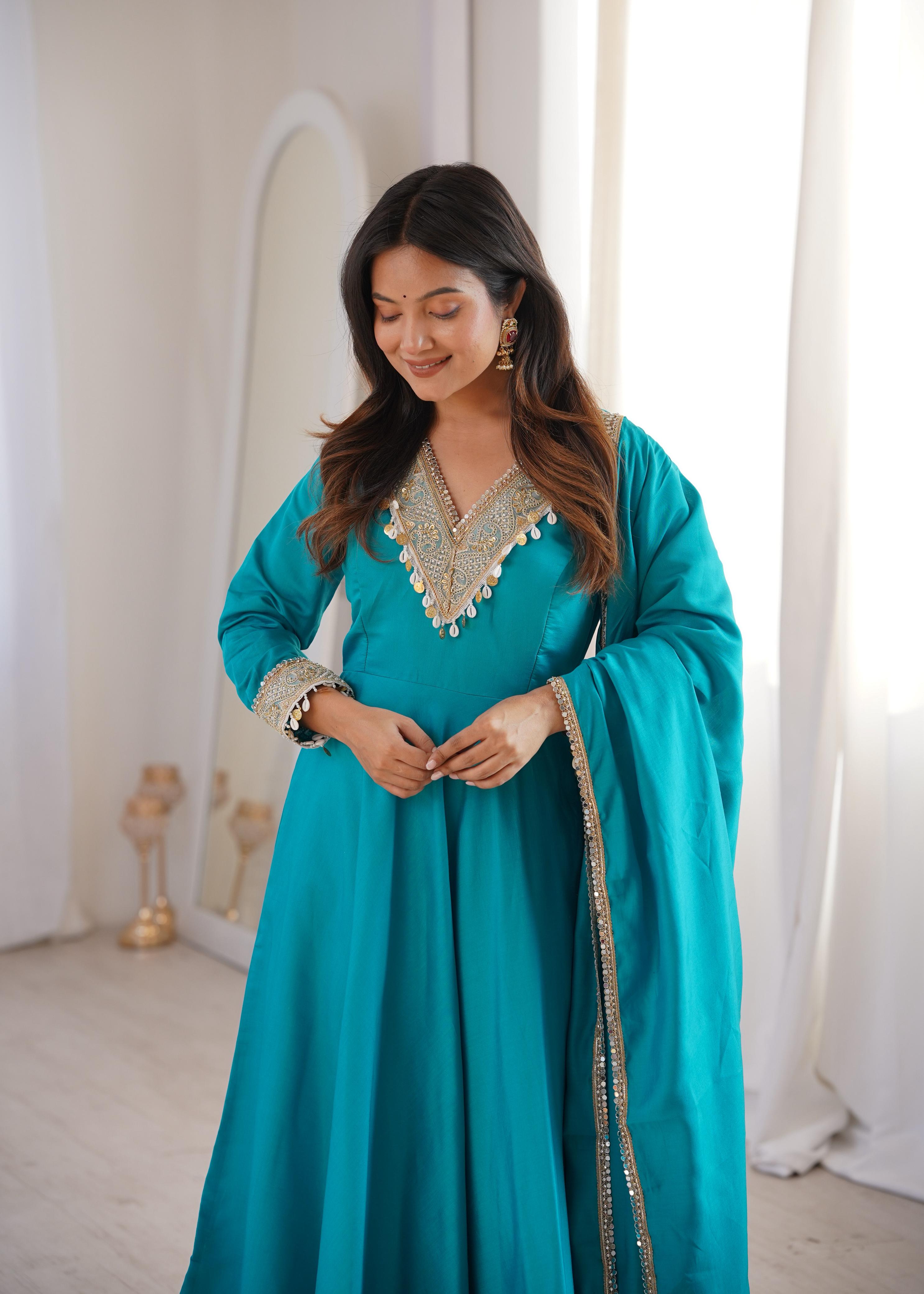 Wedding festive teal blue suit set for women