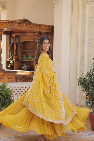 yellow frill gown