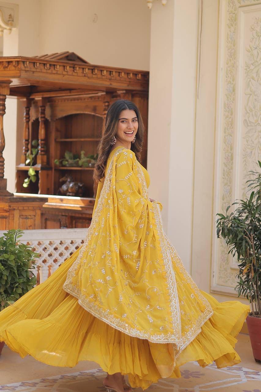 yellow frill gown